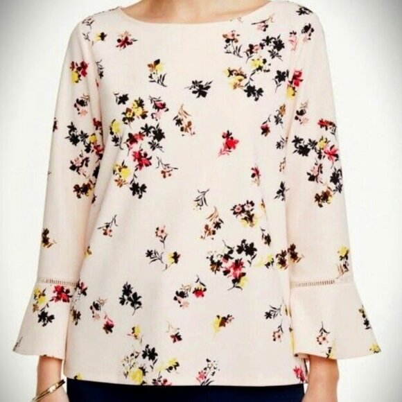 ANN TAYLOR Factory Floral Bell Cuff Top Size Large - Picture 1 of 7